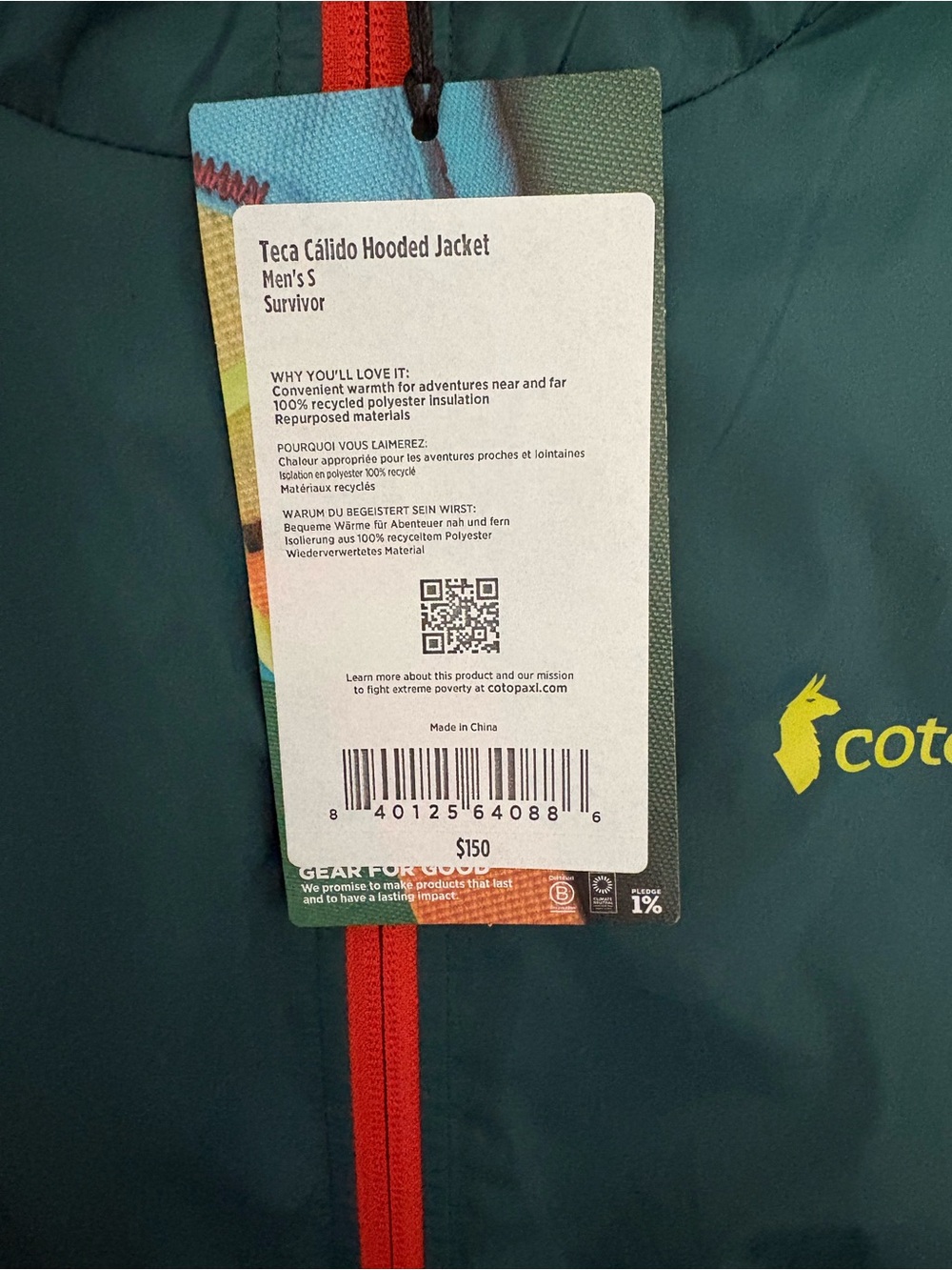 Cotopaxi Teca Cálido Hooded Jacket in Teal with Red Zipper - Picture 2 of 5